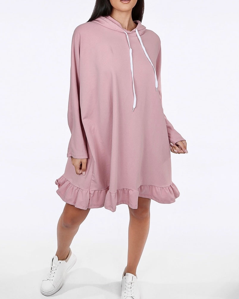 Baby Pink Frilled Hoody Dress